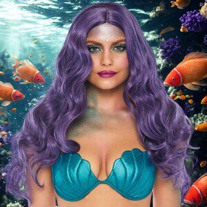 Wavy Purple Wig 29in Long with Adjustable Elastic Band Cap